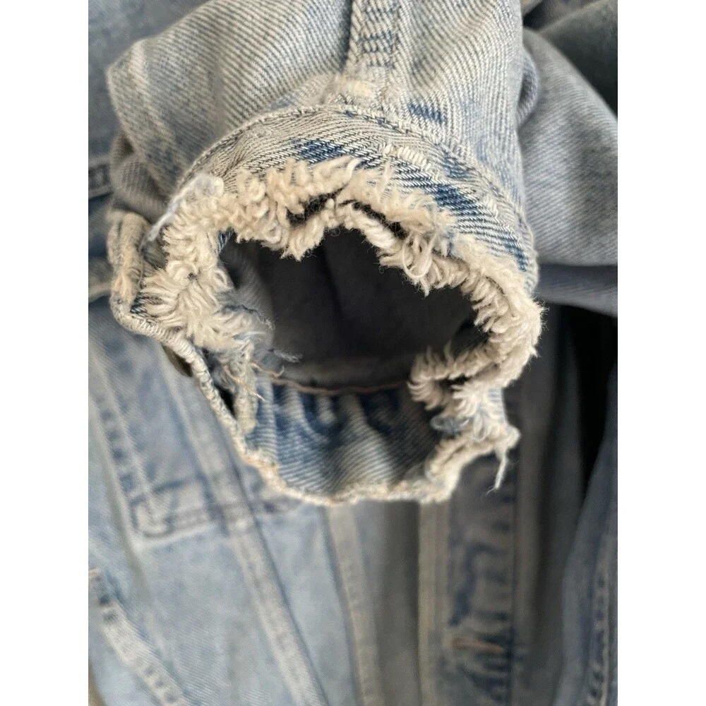 Vintage Banana Republic Travel & Safari Denim Jacket with Leather Trim Trucker L